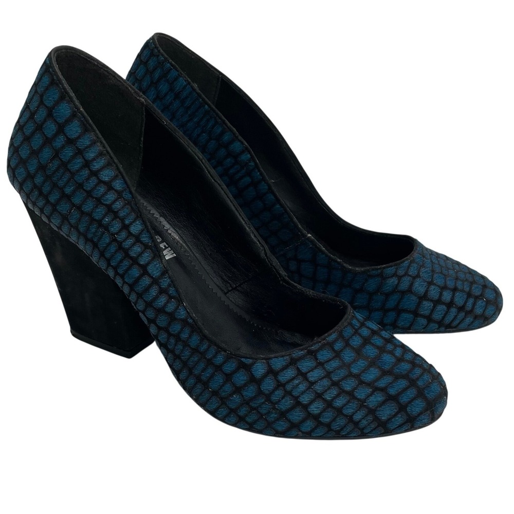 Chelsea Crew Black Label Teal Snakeskin Block Heel Pumps Size 8 Office Siren